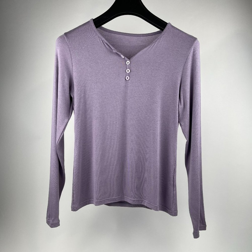 Soft Lavender Henley Long-Sleeve T-Shirt